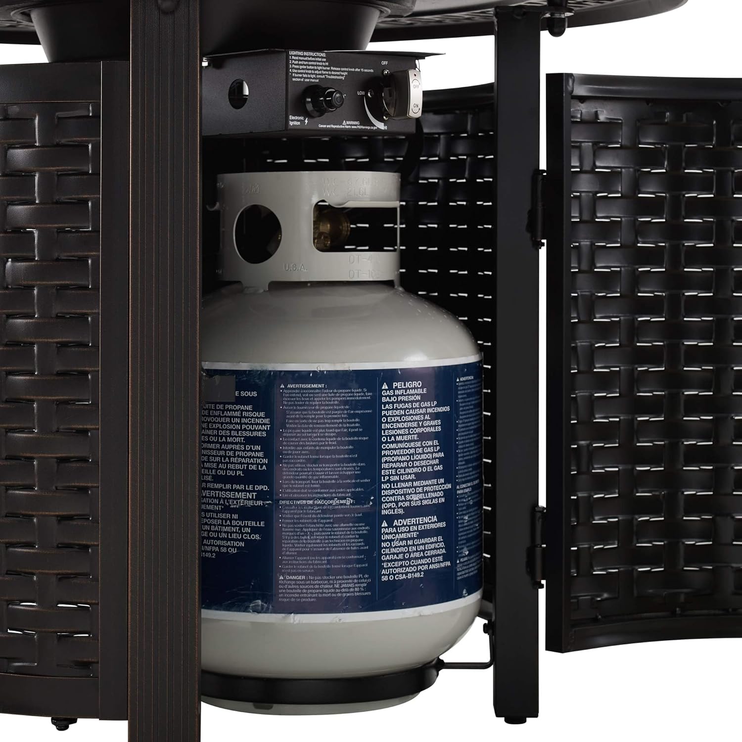 Hendricks Woven Aluminum Convertible Gas Fire Pit Table 37,000 BTU Multi-Functional Outdoor with Fire Bowl Lid, Nylon Weather Cover & Clear Fire Glass - Bronze Finish - Round - 34