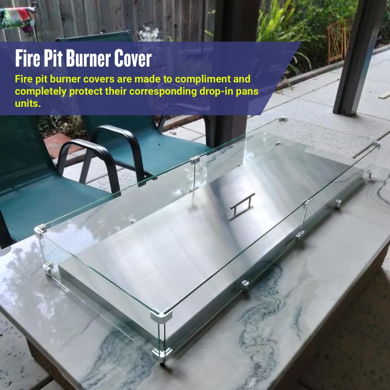 American Fireglass Rectangular Burner Pan Cover | Stainless Steel Lid for Outdoor Fire Pit or Table | for Natural Gas or Propane Fires | 39