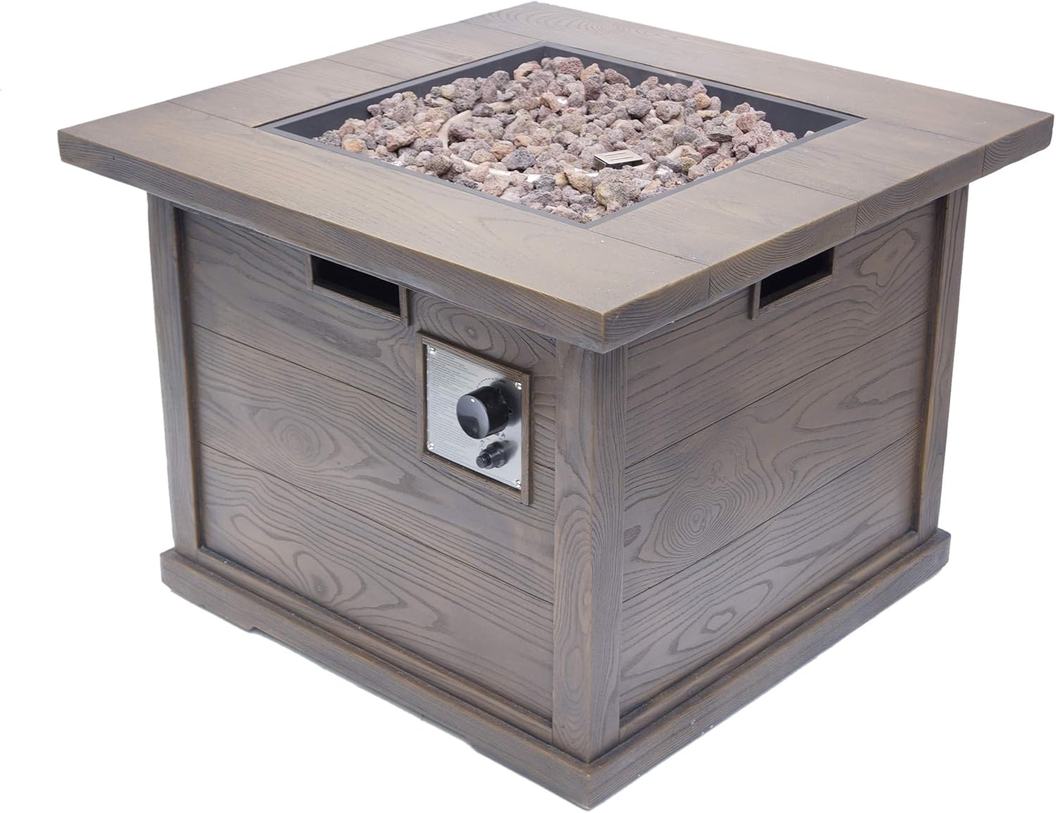 Christopher Knight Home Ellington Outdoor Square Gas Fire Pit, Brown With Wood Pattern