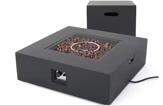 50,000 Btu Square Fire Table Tank Dark Grey Outdoor Propane Fire Pit for Patio, Deck, Living Room Modern Design with Durable Steel Construction (1 Doors)