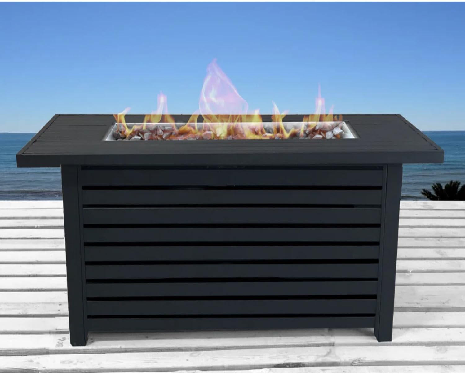 42 inch Rectangular Propane Natural Gas Fire Pit Table, 50,000 BTU Dual Fuel Outdoor Firepit with Lid & Cover, Modern Steel Design for Patio, Deck, Backyard (Black)​