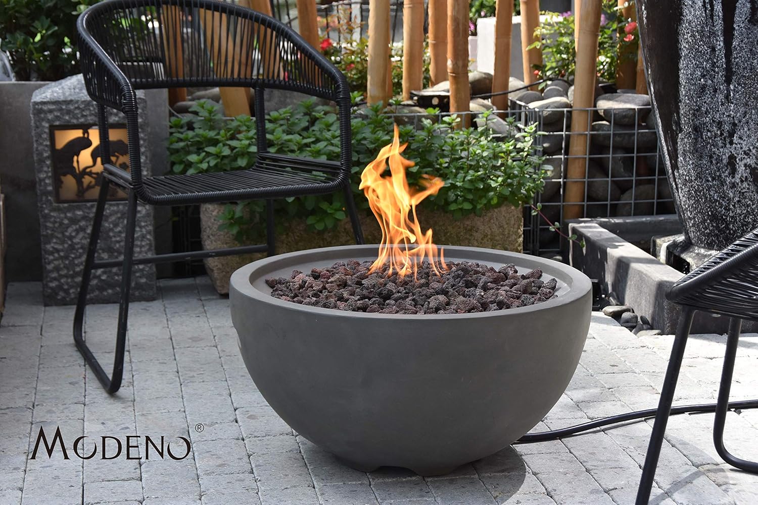 MODENO Outdoor Fire Pit Propane Garden Fire Bowl, 40,000 BTU CSA Certified Firepit，Auto-Ignition System Fireplace, Lava Rock&PVC Cover Included (26 x 26 x 14'', Grey)