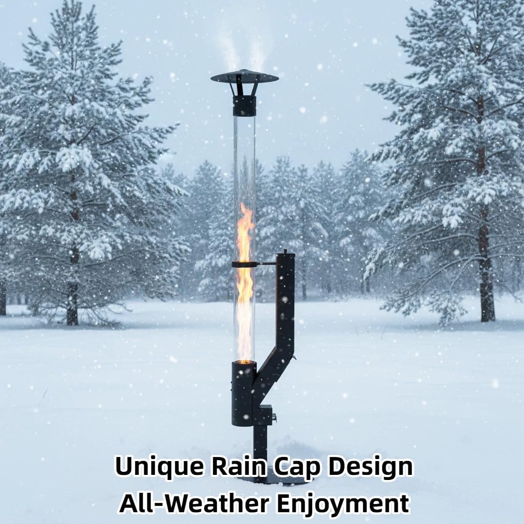 Wood Pellet Patio Heater for Outdoor, 70 Inch Pellet Fire Pit with Rain Cap, 2-Hour Burn Time, Outdoor Pellet Heater for Backyard, Deck, Camping, Matte Black