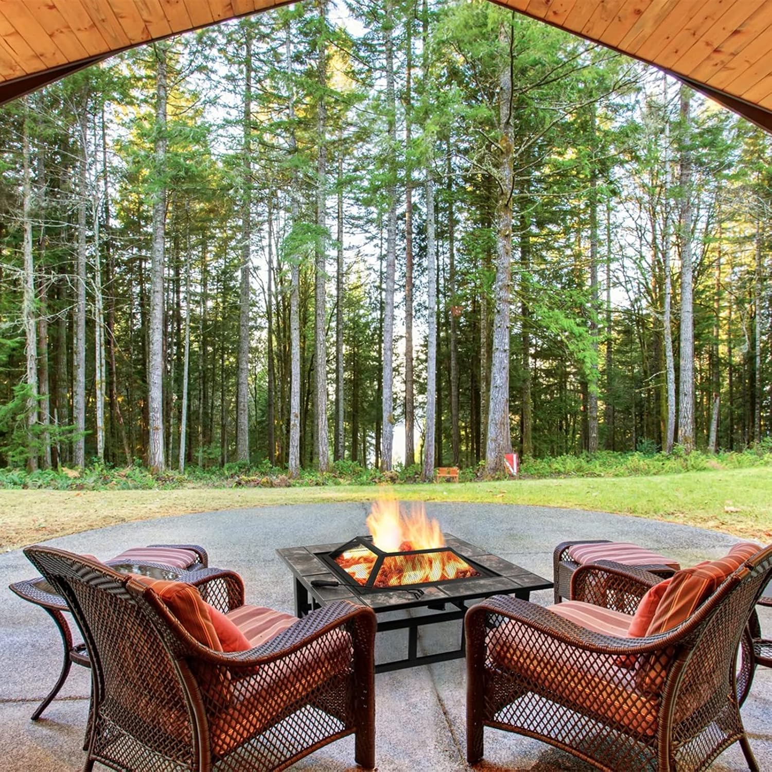 Outdoor Brazier Fire Pit with Backyard Outdoor Fireplace Table Grill Camping Stove Fire Pit BBQ Outdoor Courtyard (Color : Black Size : 81x81x46cm) (Bronze 81x81x35cm)