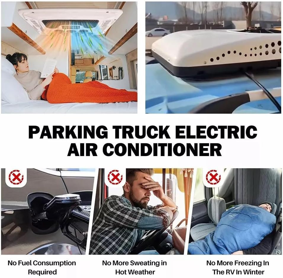 12V RV Air Conditioner, 15000 BTU Rooftop DC A/C Unit with Cooling & Heating, 3-Speed Fan, Digital Control Panel, Quiet & Energy-Saving Air Conditioner for Camper Van, Trailer, Motorhome, Bus, Truck