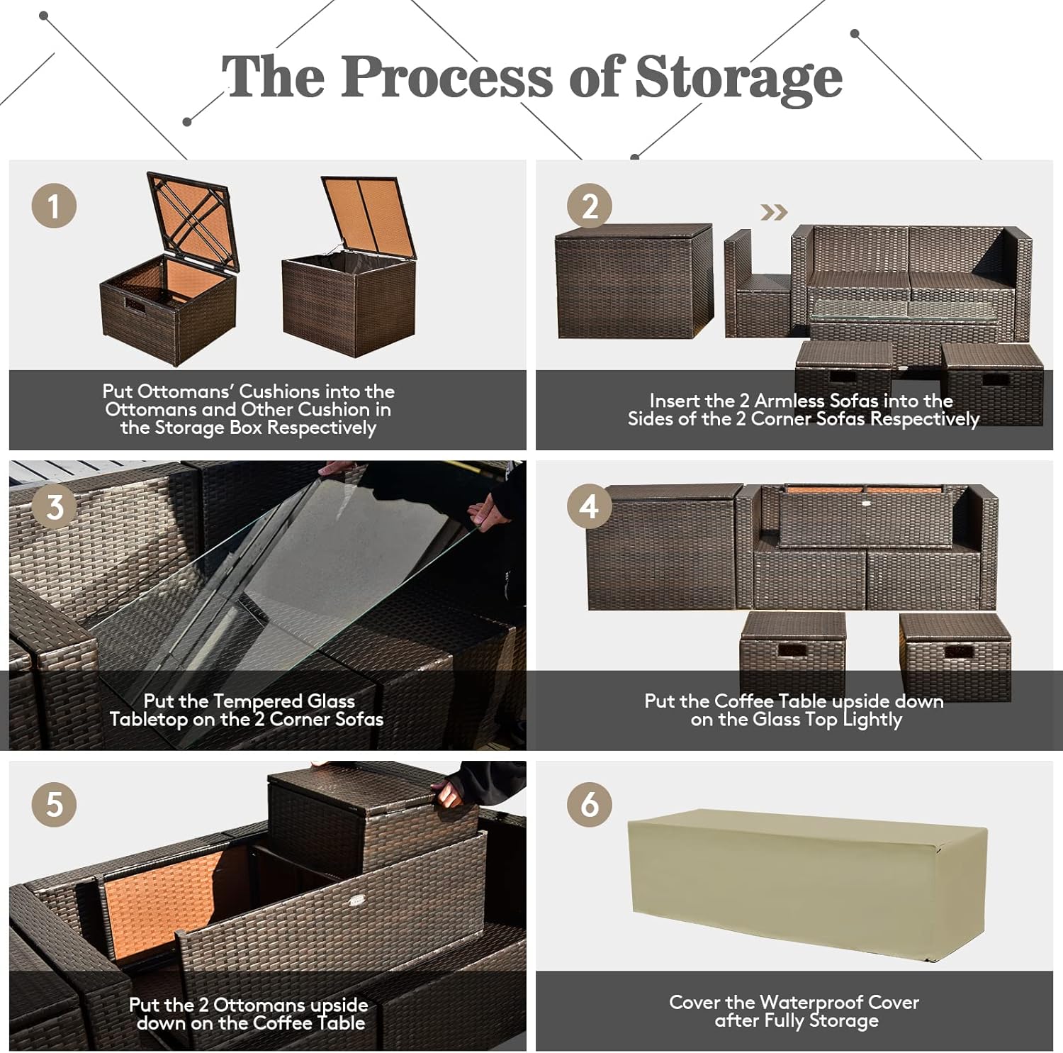 COSTWAY 9 Piece Patio Furniture Set with 35'' Fire Pit Table, Outdoor Wicker Rattan Sectional Sofa Set with 4'' Thickened Cushions, 2 Coffee Tables and 2 Ottomans for Poolside Backyard (Turquoise)