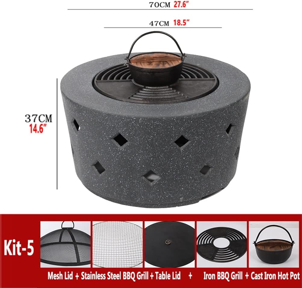 Outdoor Fire Pit Outdoor Wood Burning Fire Pit, Multifunctional Black Imitation Stone Outdoor Heater, Garden Terrace Fire Bowl, 70cm/27.6