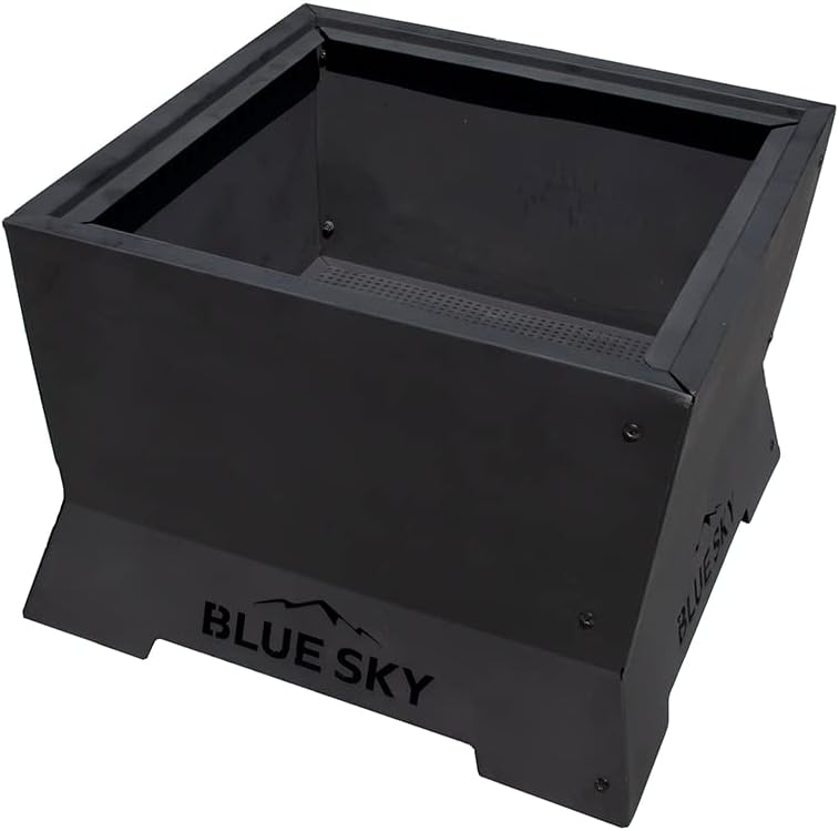 Blue Sky Outdoor Living Square Steel Peak Smokeless Patio Fire Pit, Removable Ash Catch, Black
