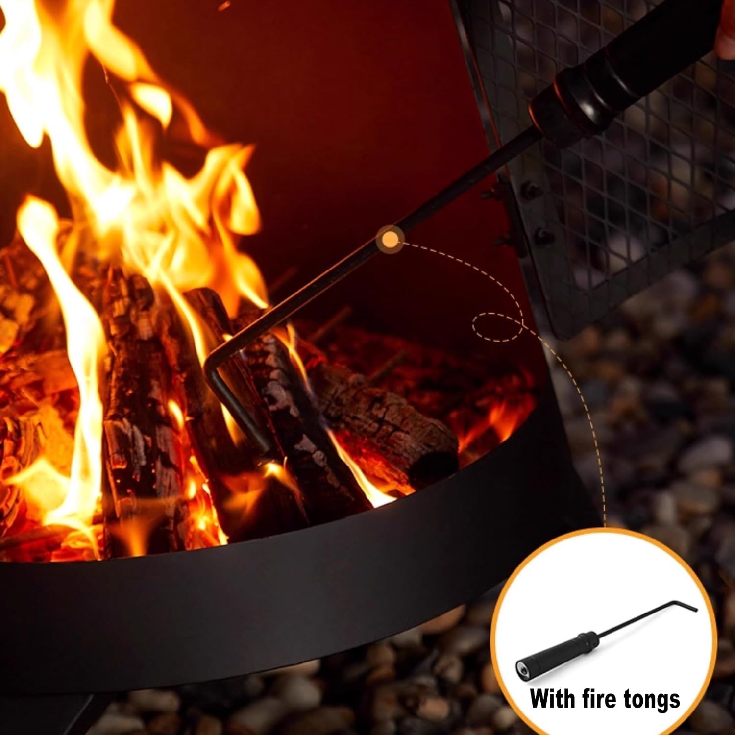 Outdoor Fireplace Outdoor Wood Burning Fire Pit Free Standing Fireplace with Log Grate Mesh Screen Wood Stove Rocket Stove for Patio Backyard Garden-Black(50x50x160cm)