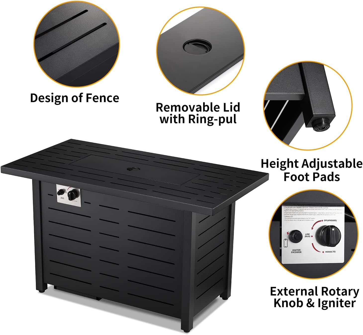 Xbeauty Fire Pit Propane Gas FirePit Table 43