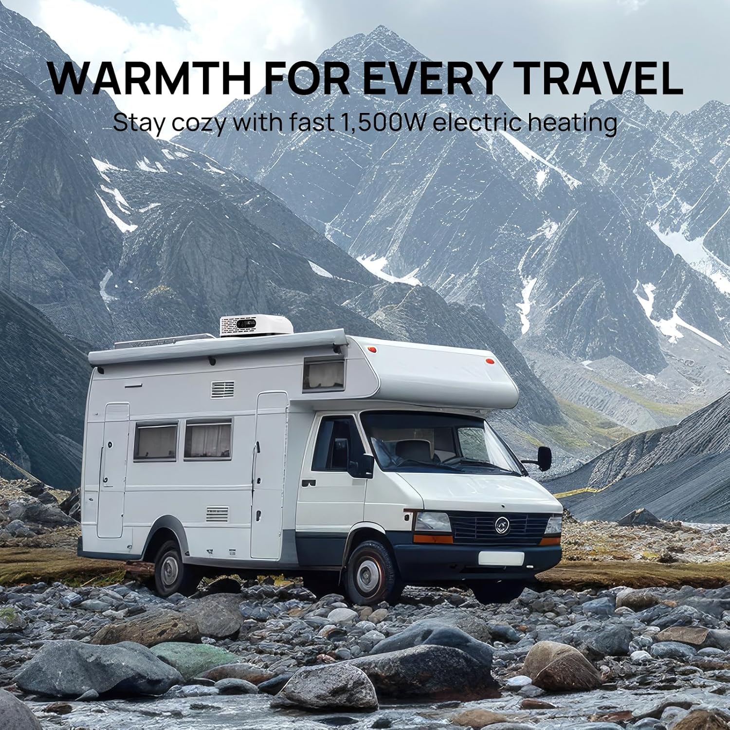 TURBRO Finnmark 15K BTU RV AC with Soft Start Kit - Cooling & Heating, WiFi Remote, LED Decoration Light, Low-Power Startup, 100-240V, Non-Ducted, White