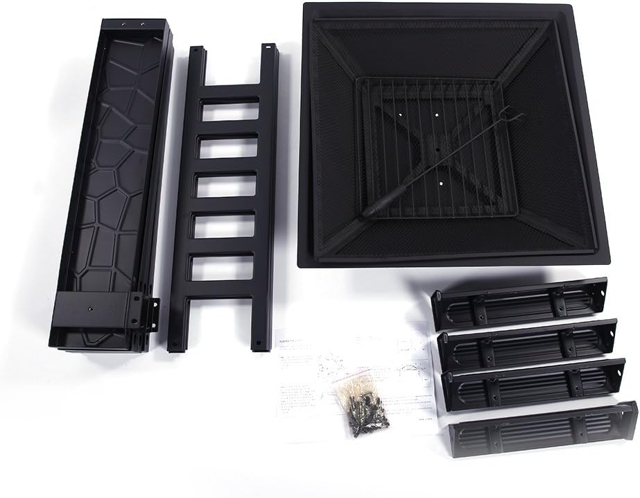 Fire Pit,Portable Courtyard Metal Fire Bowl quare Table Backyard Patio Garden Stove Wood Burning Fire Pit with Spark Screen, Log Poker and Cover