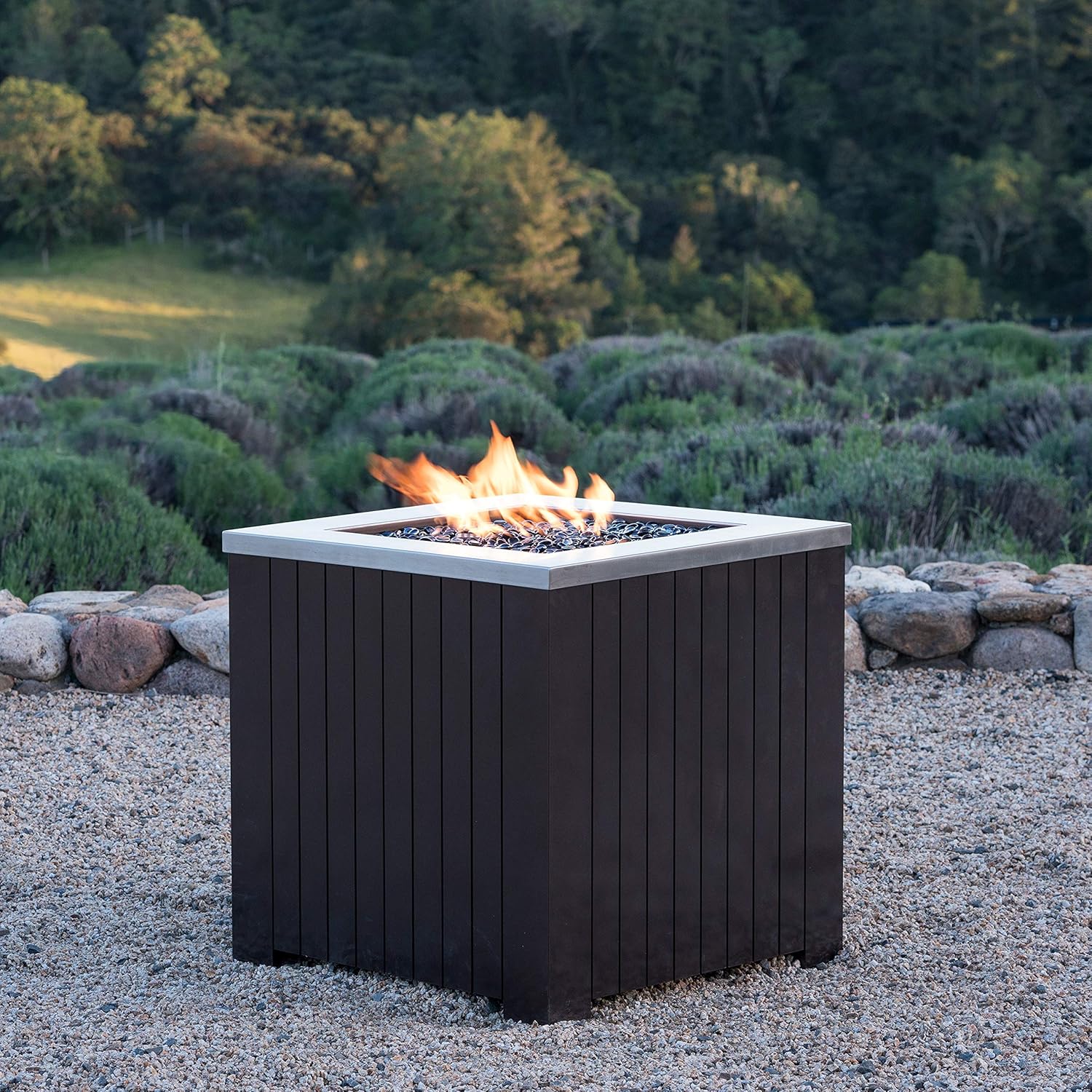 Outdoor Square Stainless Steel Propane Fire Pit by Brown Silver Aluminum