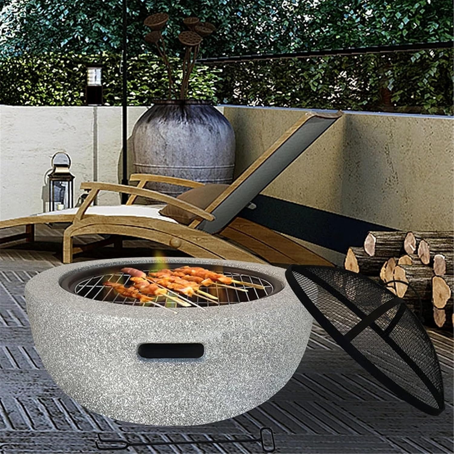 Outdoor Brazier Outdoor Party Stove Firewood Basin Villa Grill Courtyard Fireplace Multi-Function Barbecue Grill BBQ Fire Pit (Color : Iron Size : 60x34cm) (Iron 60x34cm)