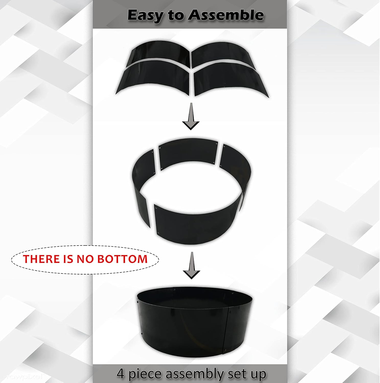 Simond Store Portable Fire Pit Ring Liner, 48 Inch Diameter 12 Inch Height - No Bottom 2mm Thick Heavy Duty Steel Round Fire Pit Insert for Outdoor Garden Patio Camping Bonfire Black