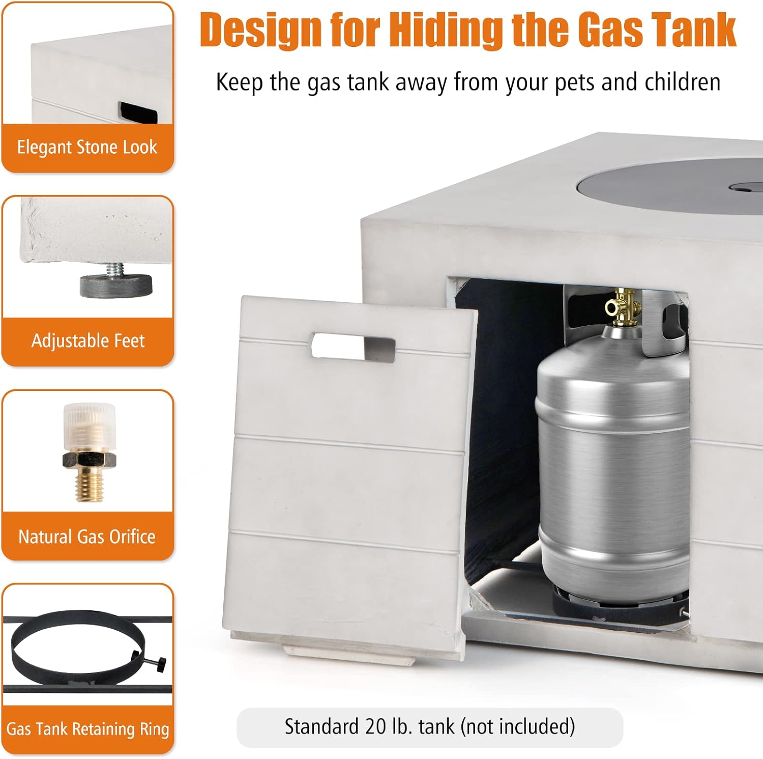 Augester Fire Pit Table, Outdoor Square Propane Fire Table, Staineless Steel Burner, Lava Rocks for Patio Garden