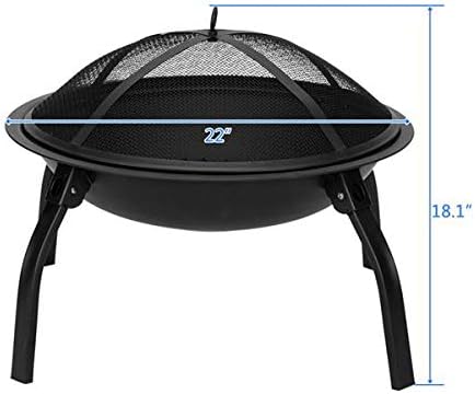 22 Inch Folding Iron Fire Pit Bowl, Portable Round Steel Wood Burning Brazier for Backyard, Decorative Firepit, Deck Safe FirePit, Fire Pit for Outside Backyard, Porch, Deck, Camping, BBQ