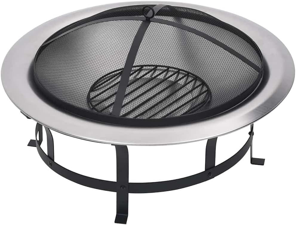 SKM Outdoor Fire Pit with Grill Stainless Steel 29.9