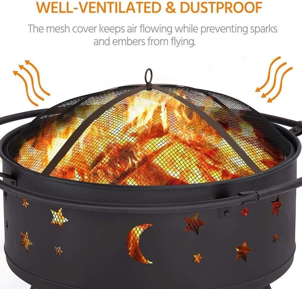 Fire Pits Outdoor Wood Burning 30 Inch Metal Firepit, Bonfire Wood Burning Heater Stove