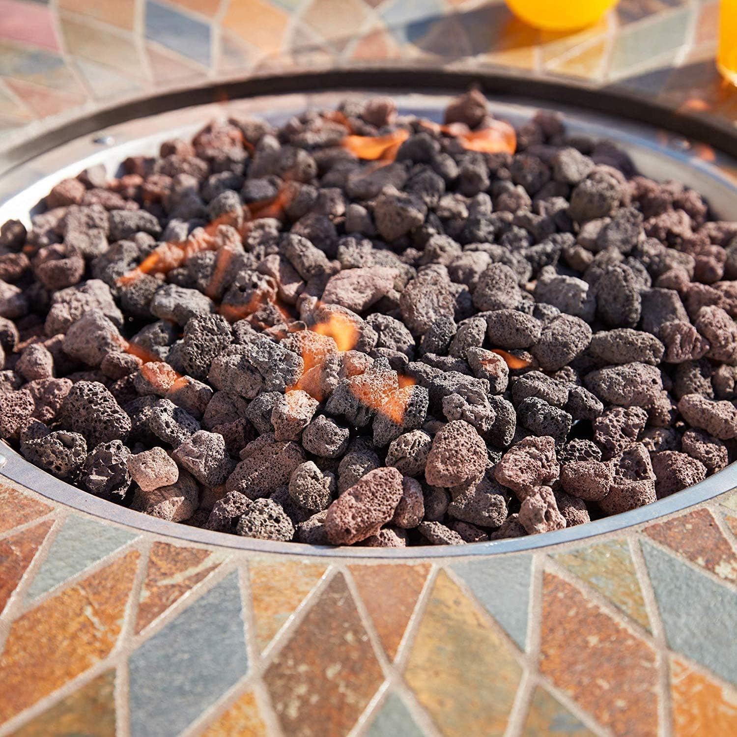 Pebble Lane Living 5 Piece Aluminum Patio Fire Pit with Swivel Rocking Cushioned Patio Chairs Set - Gray