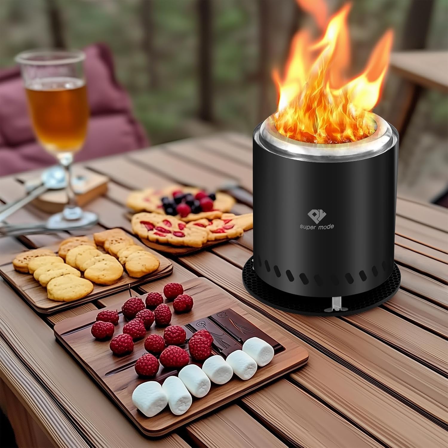 PY SUPER MODE Tabletop Fire Pit with Stand 10.2 x 8.7 in, Smokeless Firepit Camping Outdoor Table Top Firepit for Urban & Suburbs with Portable Travel Bag, Fueled by Pellets or Wood, Stainless Steel