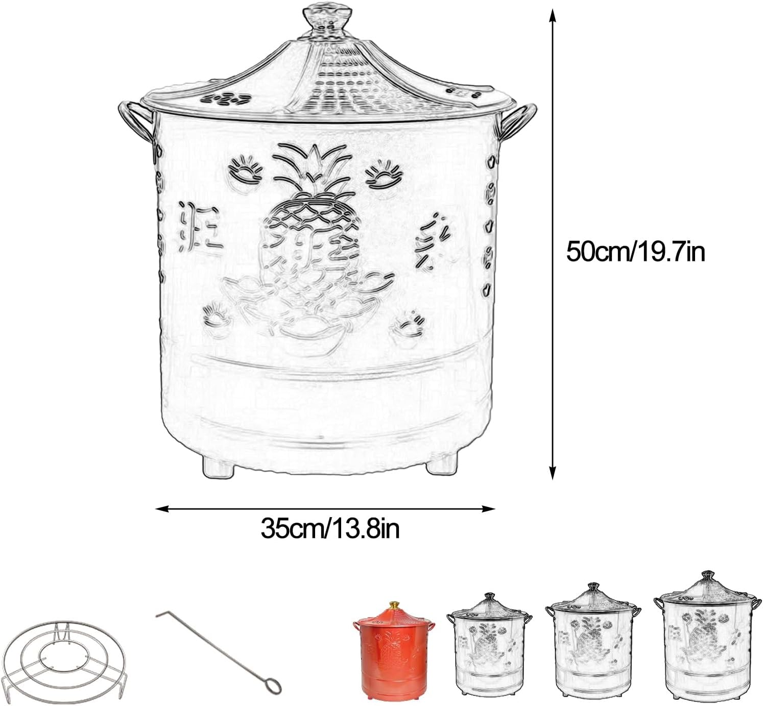 Burn Barrels with Grid and Fire Hook, Stainless Steel Incinerator, Fire Pit for Trash Fallen Leaves Ancestor Money(Gold,Small)
