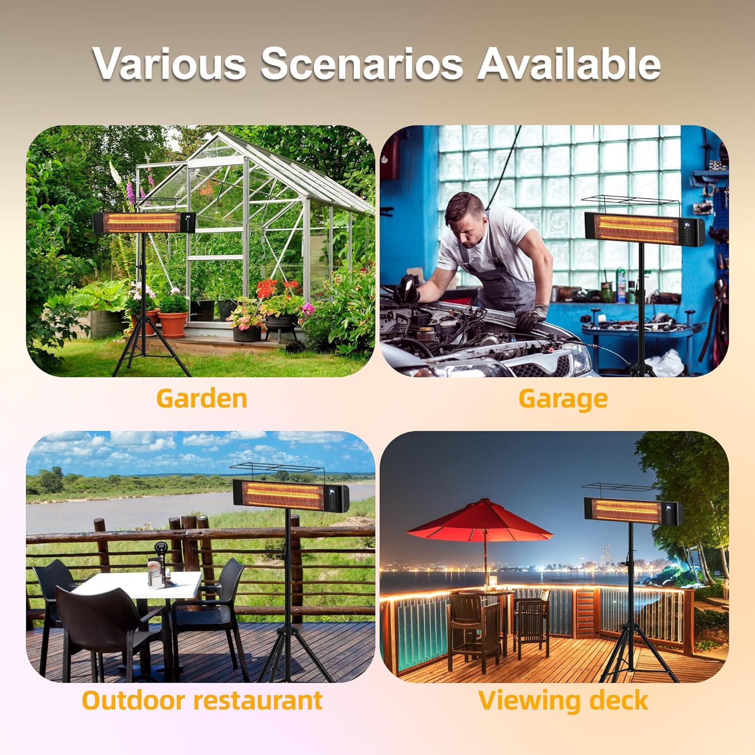 Electric Infrared Patio Heater 1500W Outdoor Portable Heaters for patio RealSmart Outdoor/Indoor Space Heater 3 Heat Modes Wall Mounted Tripod Heater IP65 TUV Certification for Garage Greenhouse