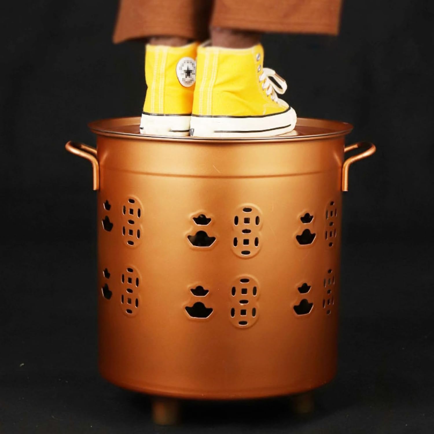 Incinerator, Stainless Steel Burn Barrel, Burn Cage with Lid, Metal Fire Pit with Handle, Trash Burning Barrels for Outside(Gold,26cm/10in)