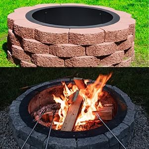 Outdoors Smokeless Fire Pit Ring Liner 30-Inch / 36 Inch Outer Diameter, Round Heavy Duty Firepits Ring with Grill for Outdoor Park, Backyard, Bonfire 2.5mm Thick Steel Black