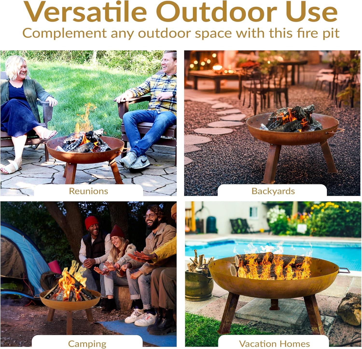 Sunnydaze 24-Inch Cast Iron Heavy-Duty Fire Pit for Outside - Wood-Burning Outdoor Fire Pit Bowl with Handles - Oxidized Finish