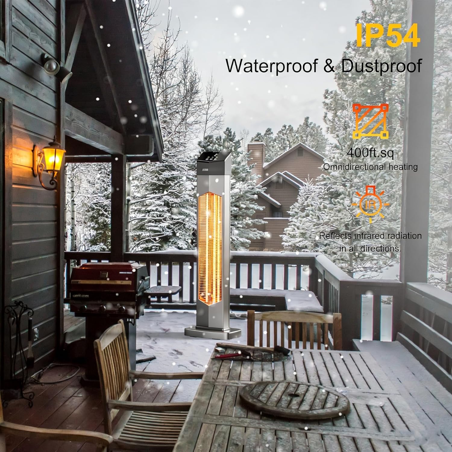 Outdoor Heaters for Patio,1500W Electric Infrared Radiant Heater with Remote,37” Portable Tower Space Heater with 12H Timer,Tip-over Protection for Garage,Porch,Indoor,Silver