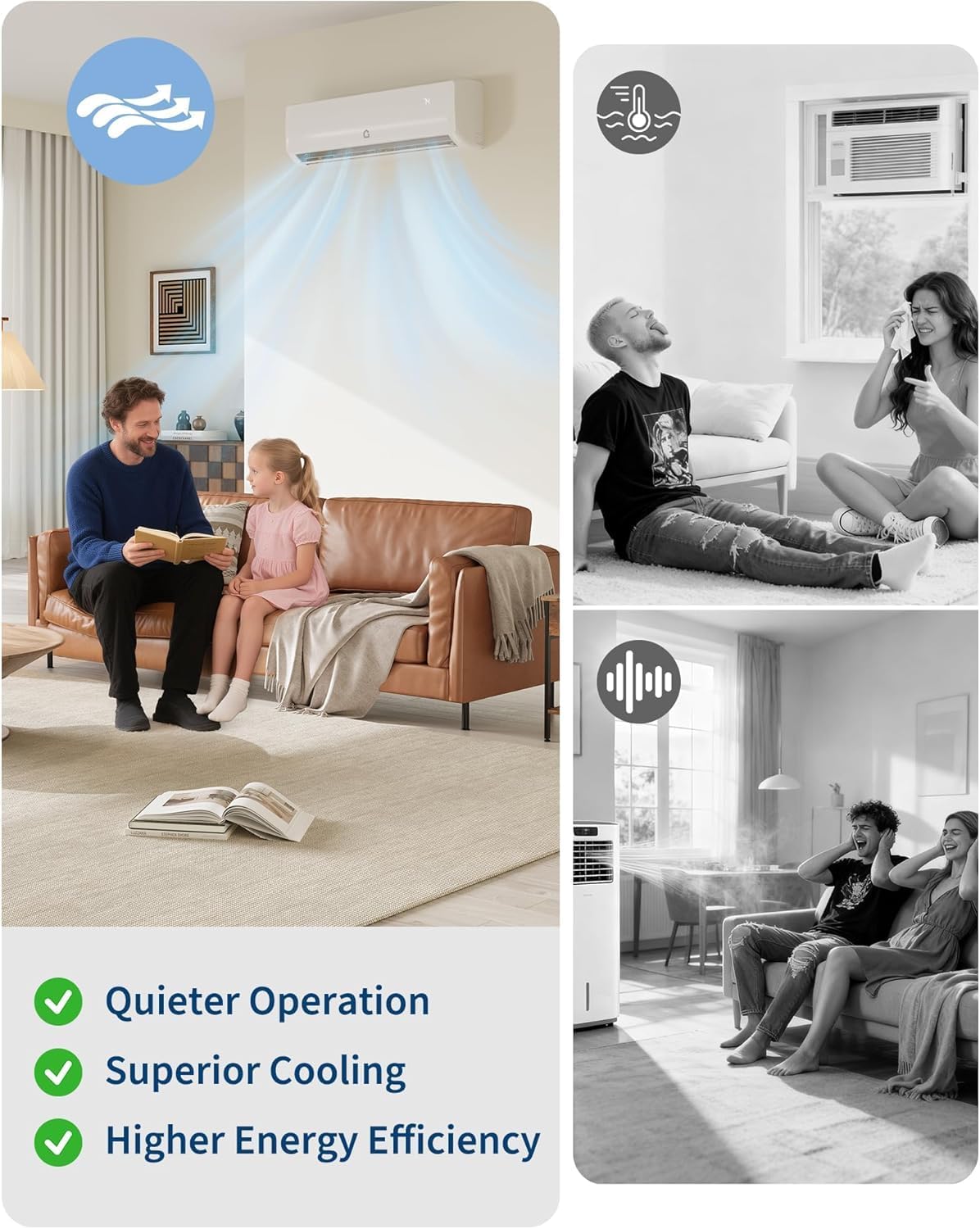 12000 BTU Mini Split AC/Heating System, 19 SEER2 Inverter 6-in-1 Split System Air Conditioners, Ductless Heat Pump Wall Mount AC Unit Cool Up to 750 Sq. Ft, Installation Kits, 115v, Low Noise