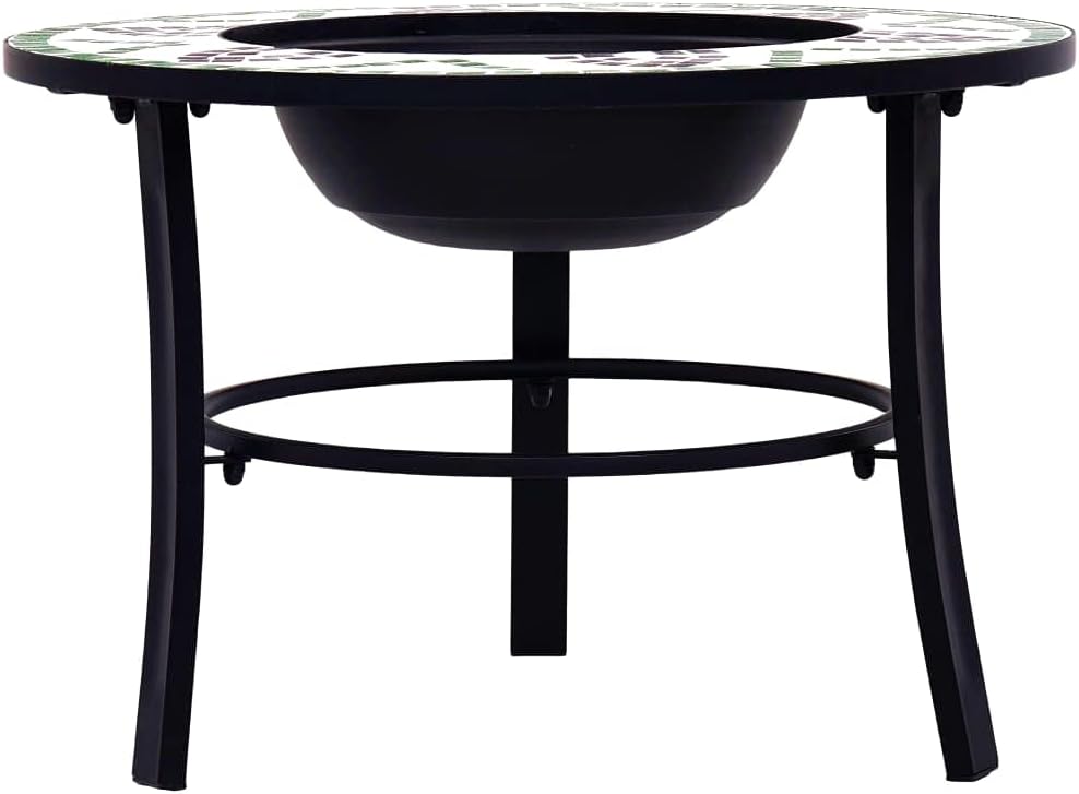 Mosaic Fire Pit Green Steel Fire Pit Bowl with Grid and Tabletop for Outdoor Heating and BBQ Use 26.8