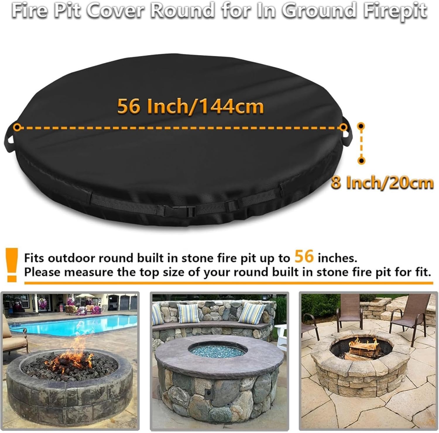 Fire Table Covers, Outdoor Firepit Cover, Waterproof Patio Cover, Outdoor Fireplace Cover, Firepit Cover, 600D Oxford Cover, Adjustable Buckle Cover, Heavy Duty Firepit Cover, In-Ground Firepit Cover