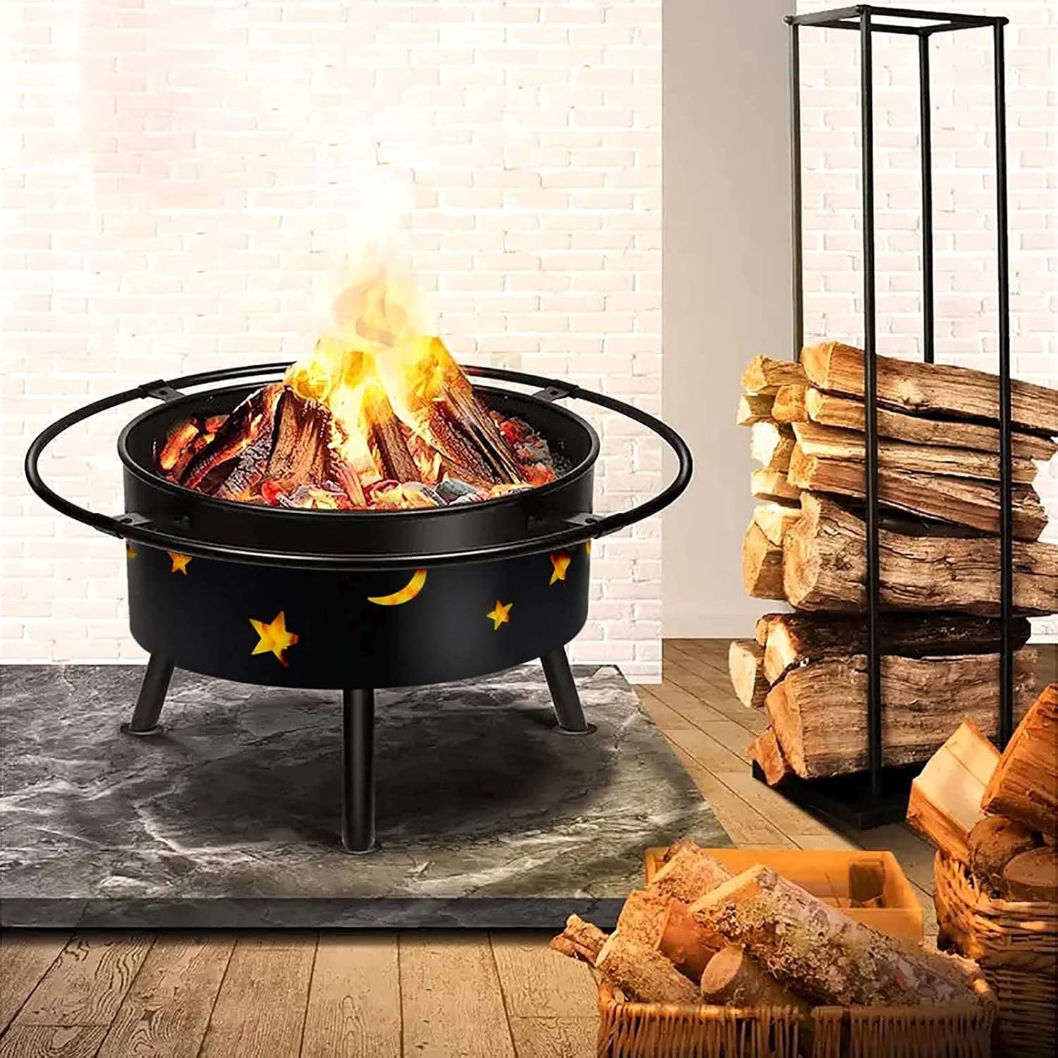 Garden Fire Pit Outdoor Wood Burning Pits, Portable Firepit, Round Bonfire Patio & Backyard Firepit for with Cooking BBQ Grill Barbecue Rack