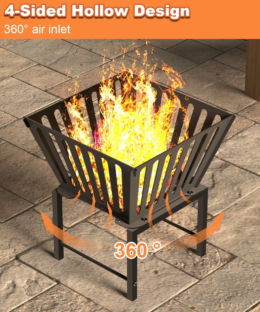 24 Inch Round Fire Pit Grate & 17 Inch Trapezoid Vertical FirePits for Outside Patio, Beach and Campfire, Black