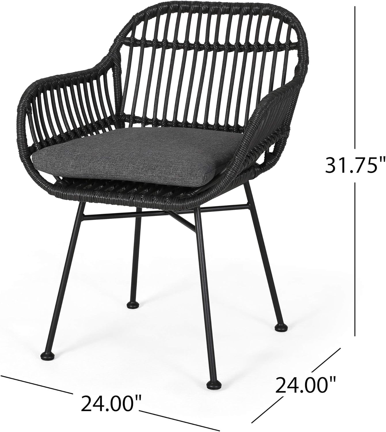 Great Deal Furniture GDFStudio Outdoor Faux Wicker 2 Seater Chat Set with Tempered Glass Table, Gray and Dark Gray