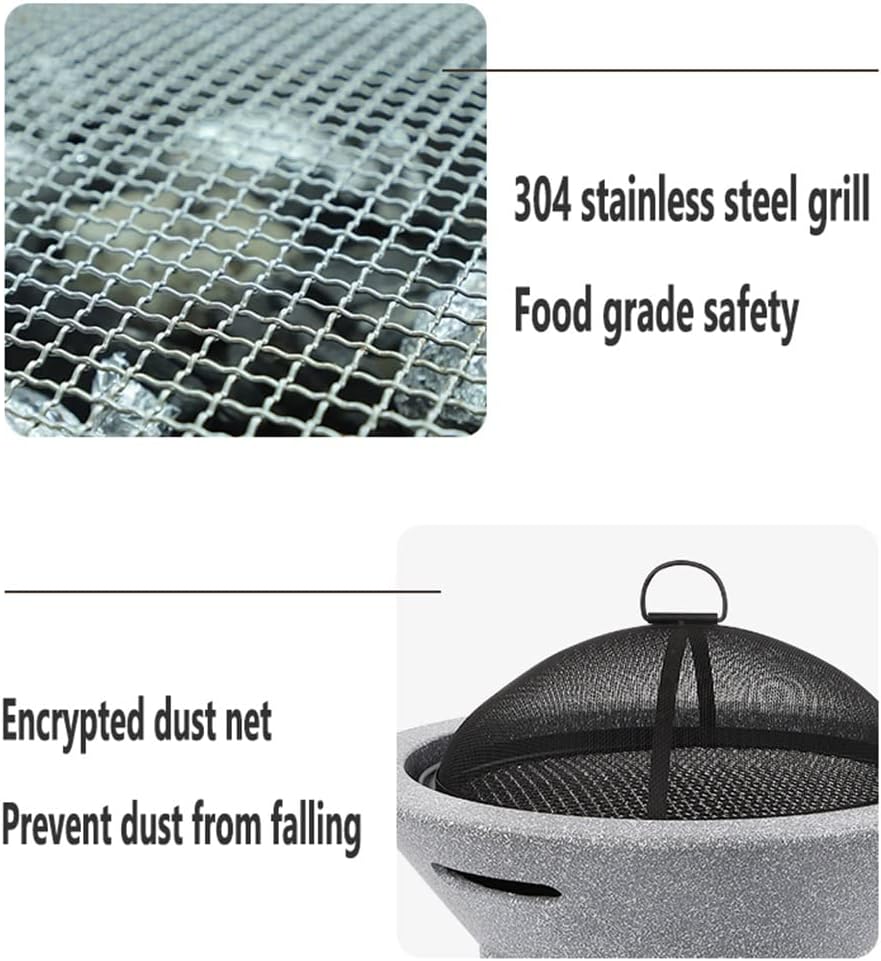 Outdoor Fire Pit Portable Garden Wood Burning Fire Pit, Outdoor Fire Bowl with Grill and Lid, Garden Barbecue Party Heater, 39cm/15.4