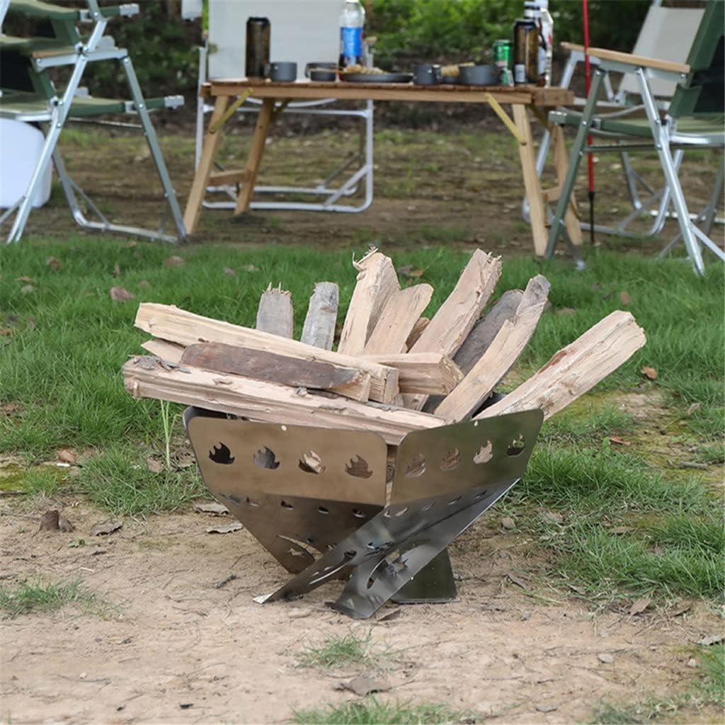 Grills Outdoor Folding Wood Stove Multifunctional Stainless Steel Ultralight Hollow with Grill Outdoor Camping Picnic Bonfire Fire Pit (Size : XXX-Large) (XX)