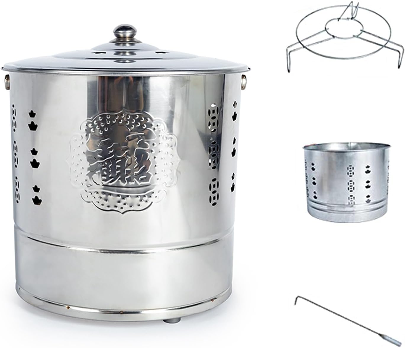 Stainless Steel Burn Barrel, Garden Incinerator, Fire Pit for Paper Leaf, Trash, Wood, Backyard Bonfire