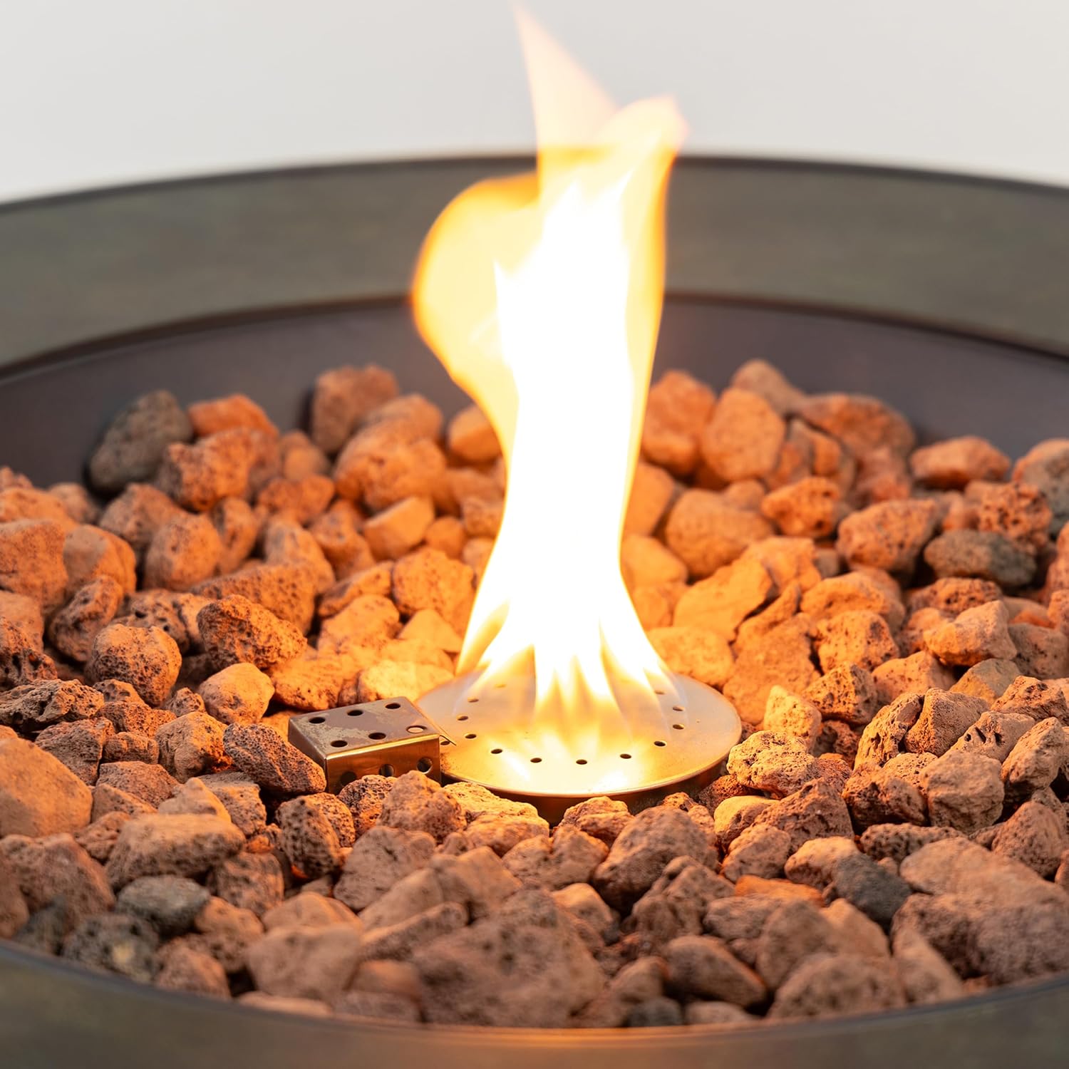 Round Outdoor Propane Gas Fire Pit Table 8,000 BTU Propane with Lava Rock Filler