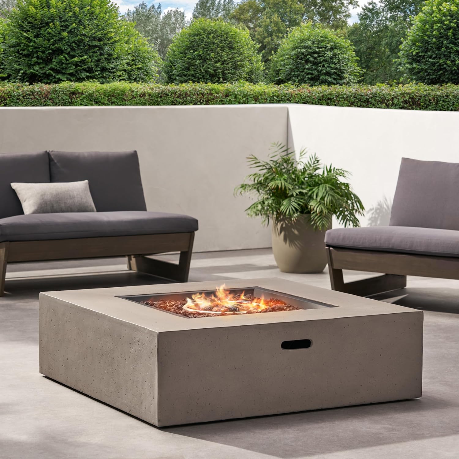 Merax 40-inch Modern Square MGO Propane Fire Pit Table, 50,000 BTU Outdoor Patio Heater with Exterior Tank Hookup, Concrete Firepit, Light Grey