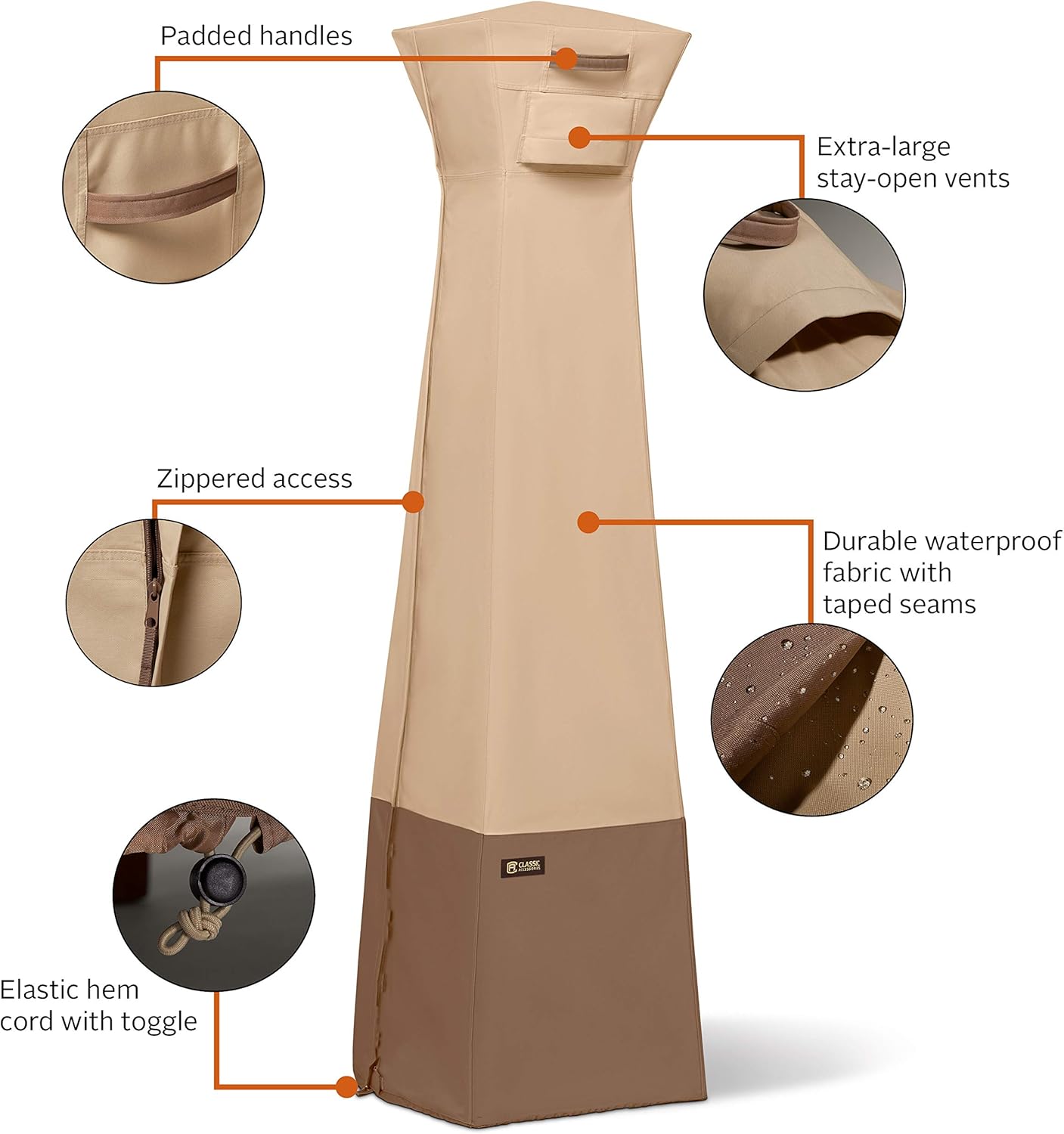 Classic Accessories Veranda's Best Waterproof Pyramid Torch Heater Cover, 21 x 21 x 90 Inch, Patio Furniture Covers