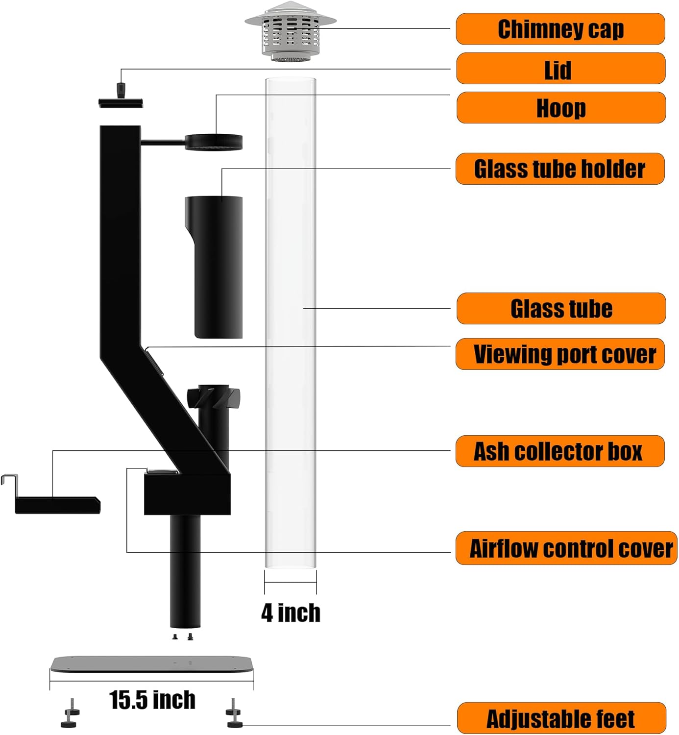 Smokeless Outdoor Pellet Fire Pit – Spiral Swirling Flame Column with Glass Tube, Creates Cozy Patio & Garden Ambience, Great for Backyard & Camping