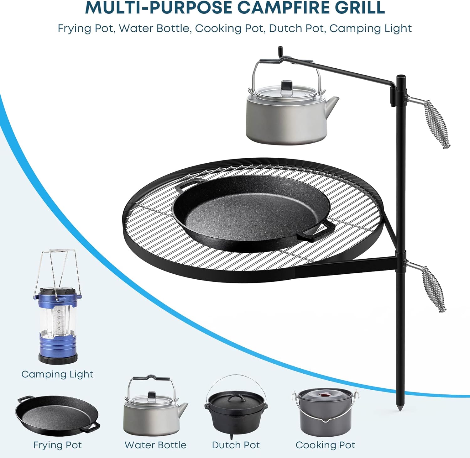 Stanbroil Fire Pit Campfire Grill Grate - Stainless Steel Swing Cooking Stand BBQ Grill, Portable Campfire Barbecue Rack for Outdoor Open Fire Cooking Camping