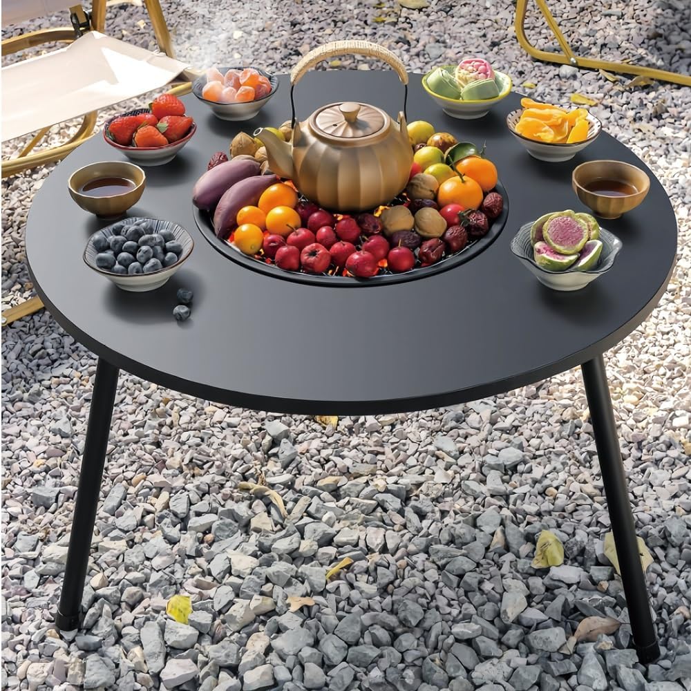 Large Wood Burning Fire Pit with Grill, Portable Firepit for Outside Cooking & Heating, Carbon Steel Fire Pit Grill for Camping, Backyard, Picnics, and Outdoor Gatherings(Medium)