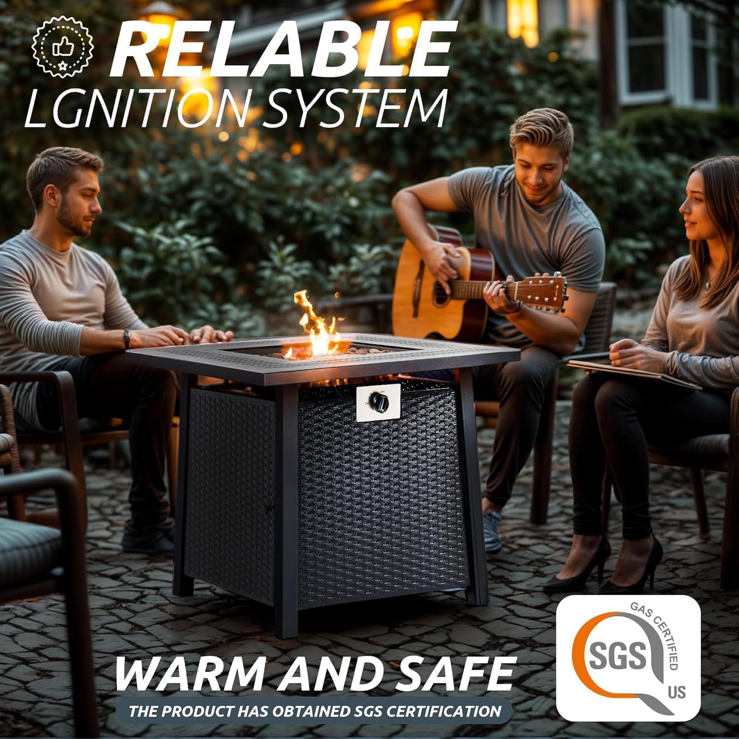 28 Inch Patio Propane Fire Pit, Out Door Fire Pits & Fireplaces, Gas Fire Pit with Cover and Lava Rock for Garden, Courtyard and Backyard, Black