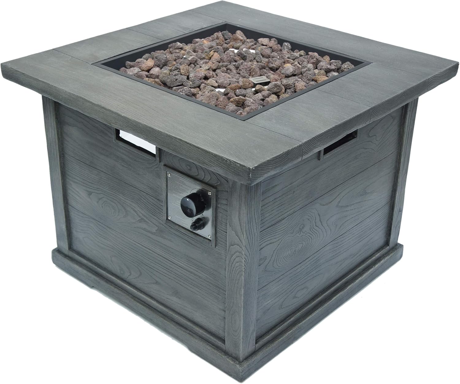 Christopher Knight Home Ellington Outdoor Square Gas Fire Pit, Grey With Wood Pattern