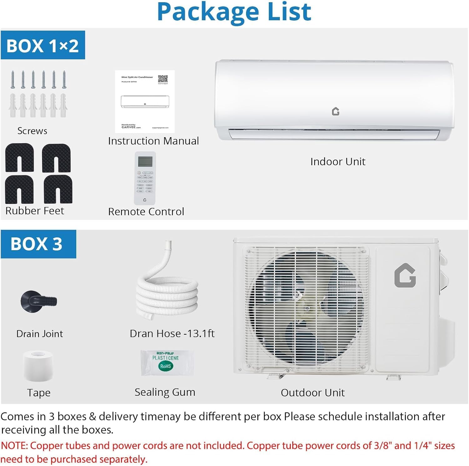 20000 BTU Two-Zone Mini Split Air Conditioner ，20 SEER2 208/230V Wall-Mounted Inverter w/ R454B Refrigerant，12000+12000 BTU WiFi mini split ac cooling/heating system for 1100 Sq.Ft