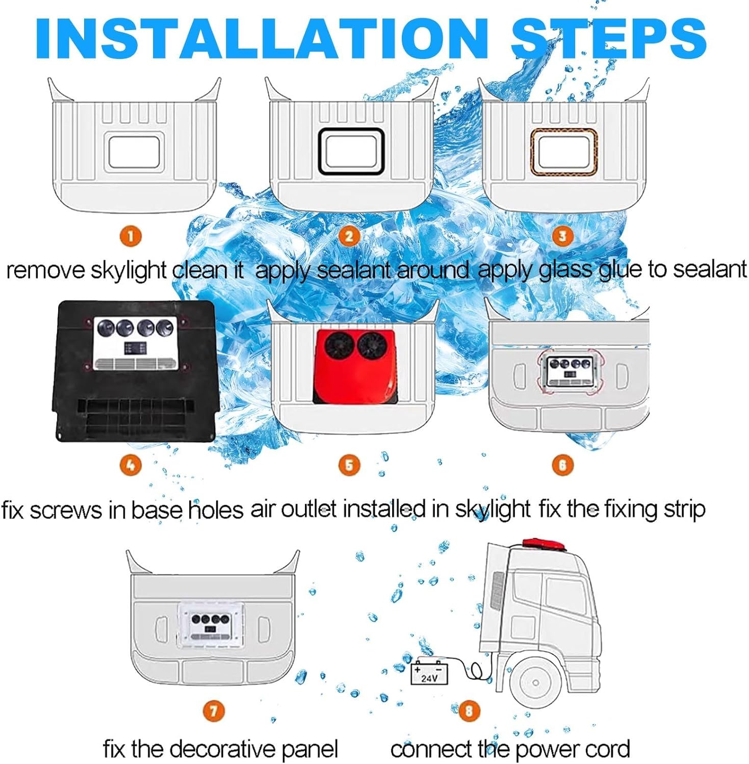 12v/24v Rv Air Conditioner, Truck/Car Electric Roof Ac-Only Cooling/Cooling+Heating,Light & Portable,Minimum Opening Size: 25*41cm,Working Area: 6-8 Square Meters In The Cab ,RedCool+Heat24v